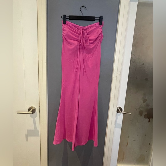 Pink Drawstring Ruched Flare Leg Pants - Picture 3 of 7